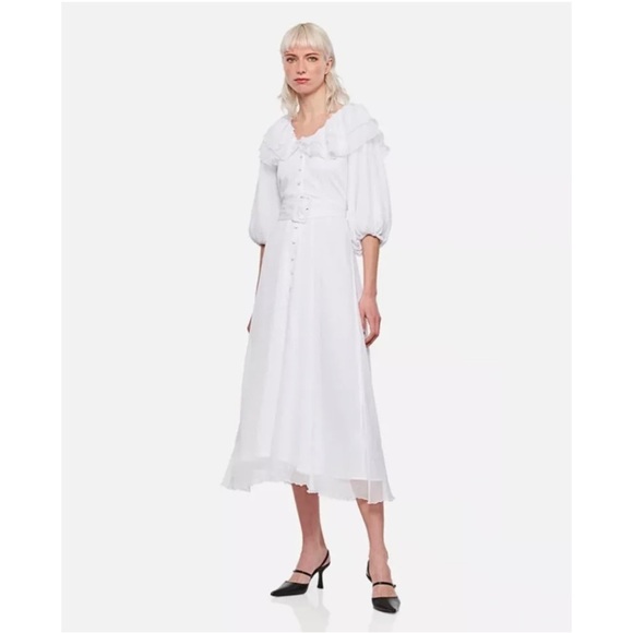ROTATE BIRGER CHRISTENSEN Dresses & Skirts - ROTATE BIRGER CHRISTENSEN Ellie White Ruffle-trimmed Georgette Midi Dress